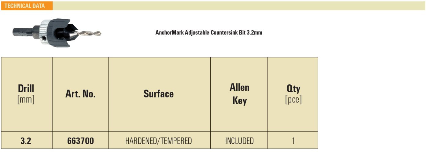 AnchorMark Adjustable Countersink Bit